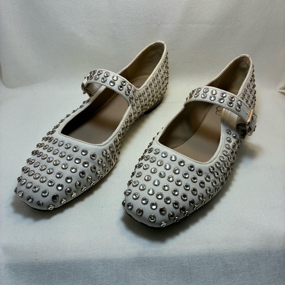 Sam Edelman Cream Crystal Studded Mary Jane Flats Size 9